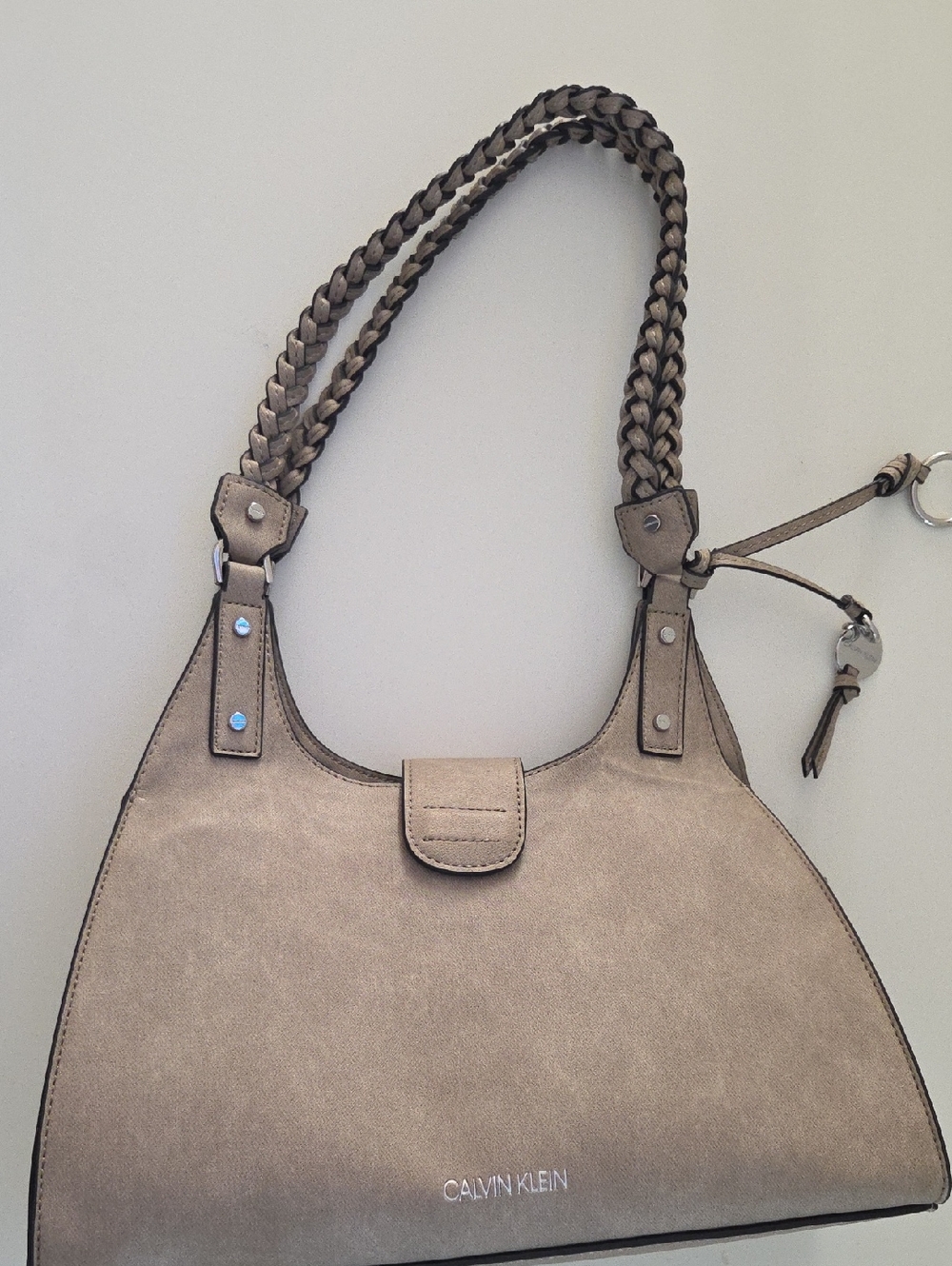 Calvin Klein Metallic Taupe Braided-Handle Shoulder Bag